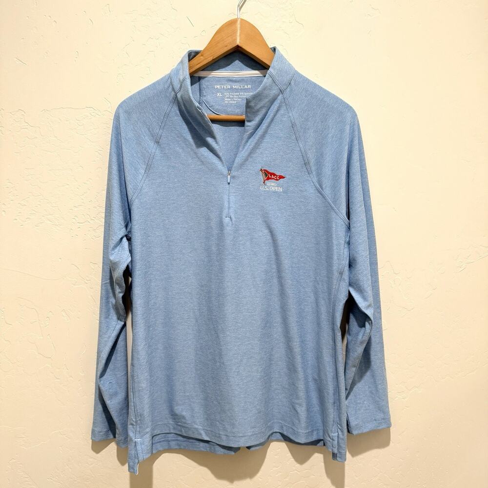 Peter Millar LACC 123rd US Open Partial Zip Long Sleeve Shirt Men’s XL Blue UPF
